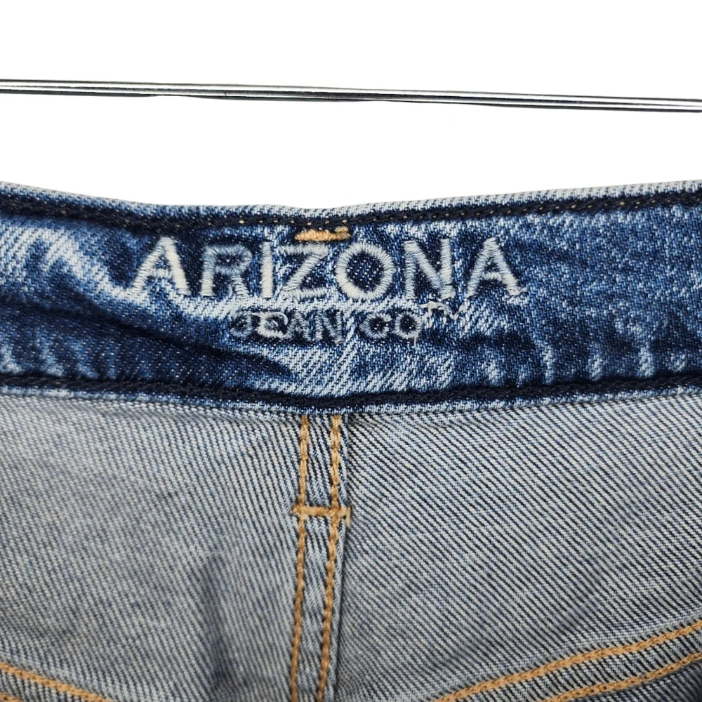 Arizona Jean Co Highest Rise Straight Leg Studded Distressed Jeans Blue Women 12